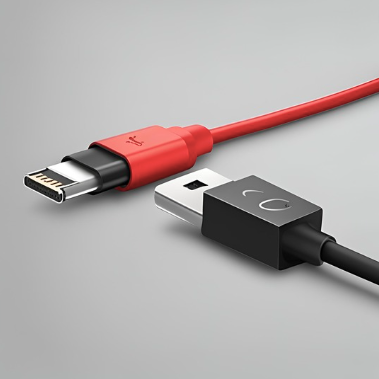 Two cables against a grey background—one with a USB Type-A connector and the other with a USB Type-C connector, both unplugged.